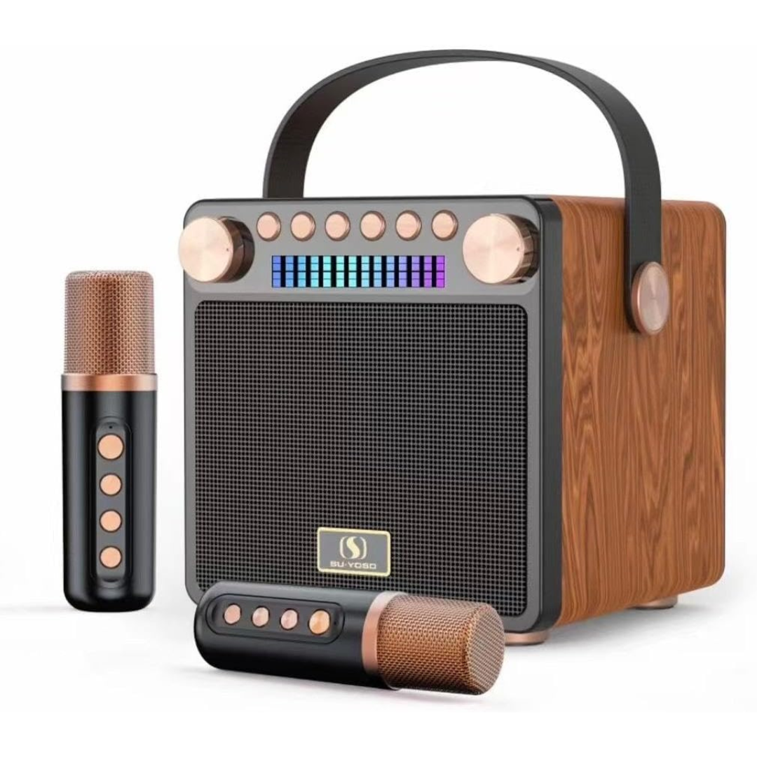 Volpers Wireless Karaoke Machine with 2 Mics – Bluetooth Speaker System with LED Lights, USB/AUX, Portable PA for Kids & Adults – Ideal for Parties, Teaching, Meetings & Events