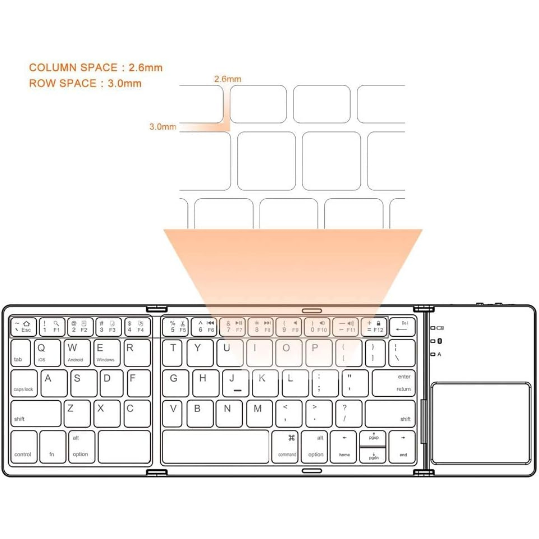 Volpers Foldable Wireless Keyboard with Touchpad – Portable Rechargeable Bluetooth Keyboard for iPhone 15 Pro Max, iPad, Tablets & Smartphones (Type-C Charging)