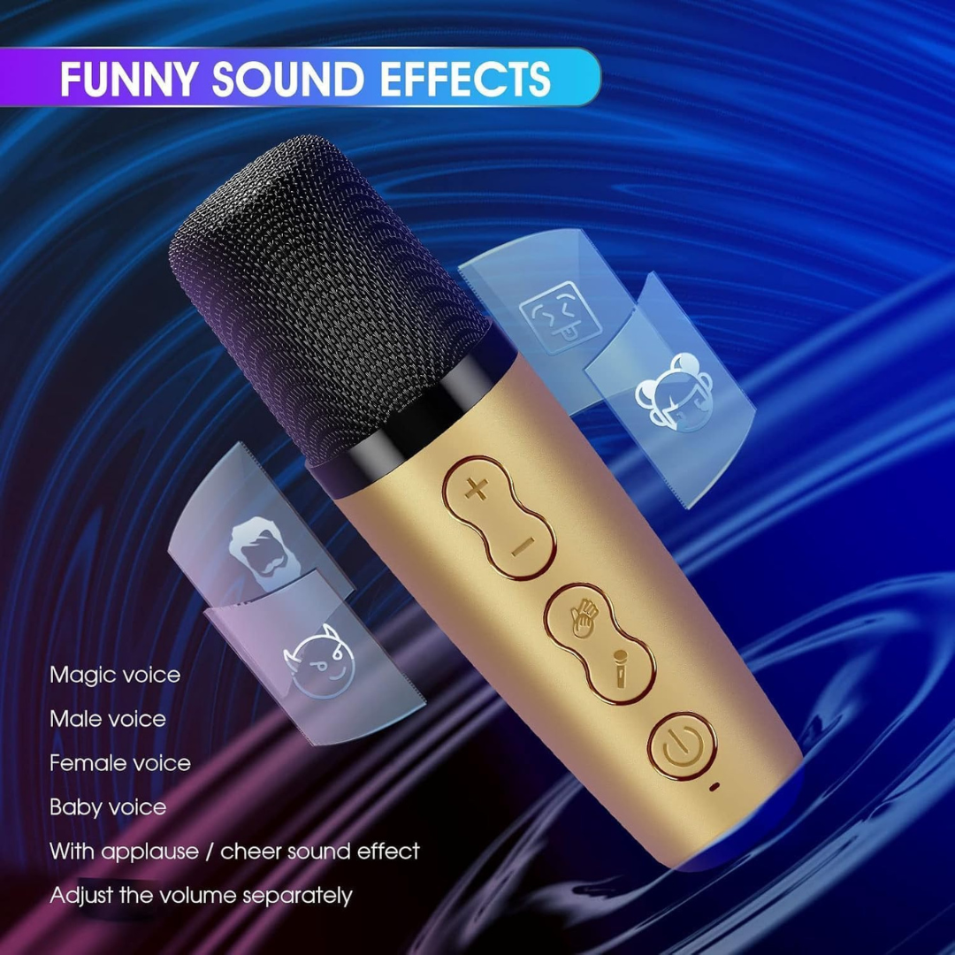 Volpers Kids Bluetooth Karaoke Machine – Portable Speaker System with 2 Wireless Microphones & LED Lights | Gold Edition | Fun Singing Machine for Girls & Boys | Ideal for Parties, Weddings & Events