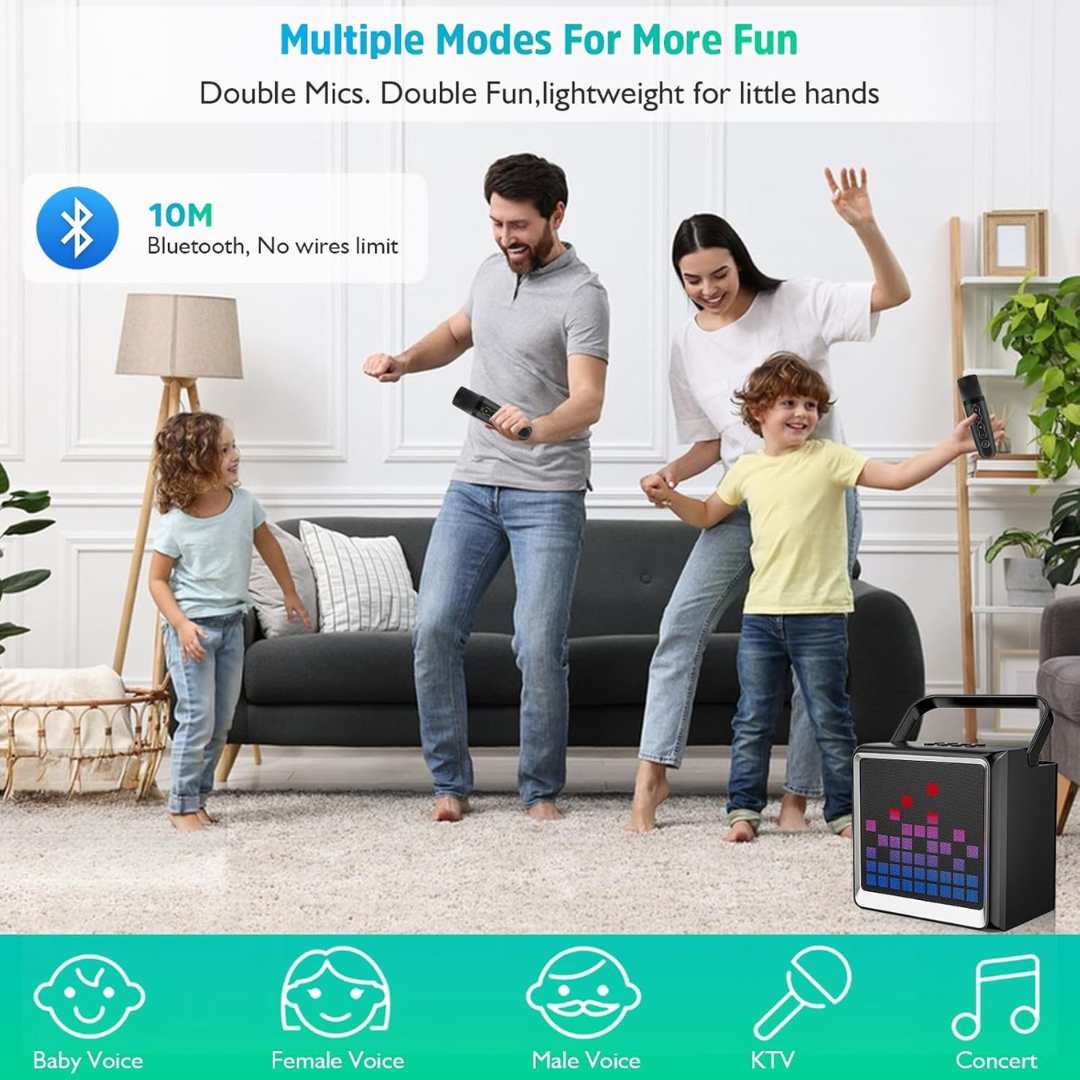 Volpers Karaoke Machine for Kids & Adults – Portable Bluetooth PA System with 2 Wireless Microphones & LED Lights | Fun Singing Toy for Girls, Boys & Family Parties | Christmas & Home Entertainment