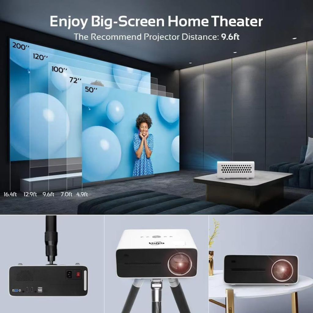 Volpers HT22 8K Ultra HD Smart Projector – Android OS, Dual 5G WiFi + Bluetooth, 300" Big Screen, LED High Brightness, Portable Wireless Display, HDMI USB for Home Theater, Phone & Laptop Compatible