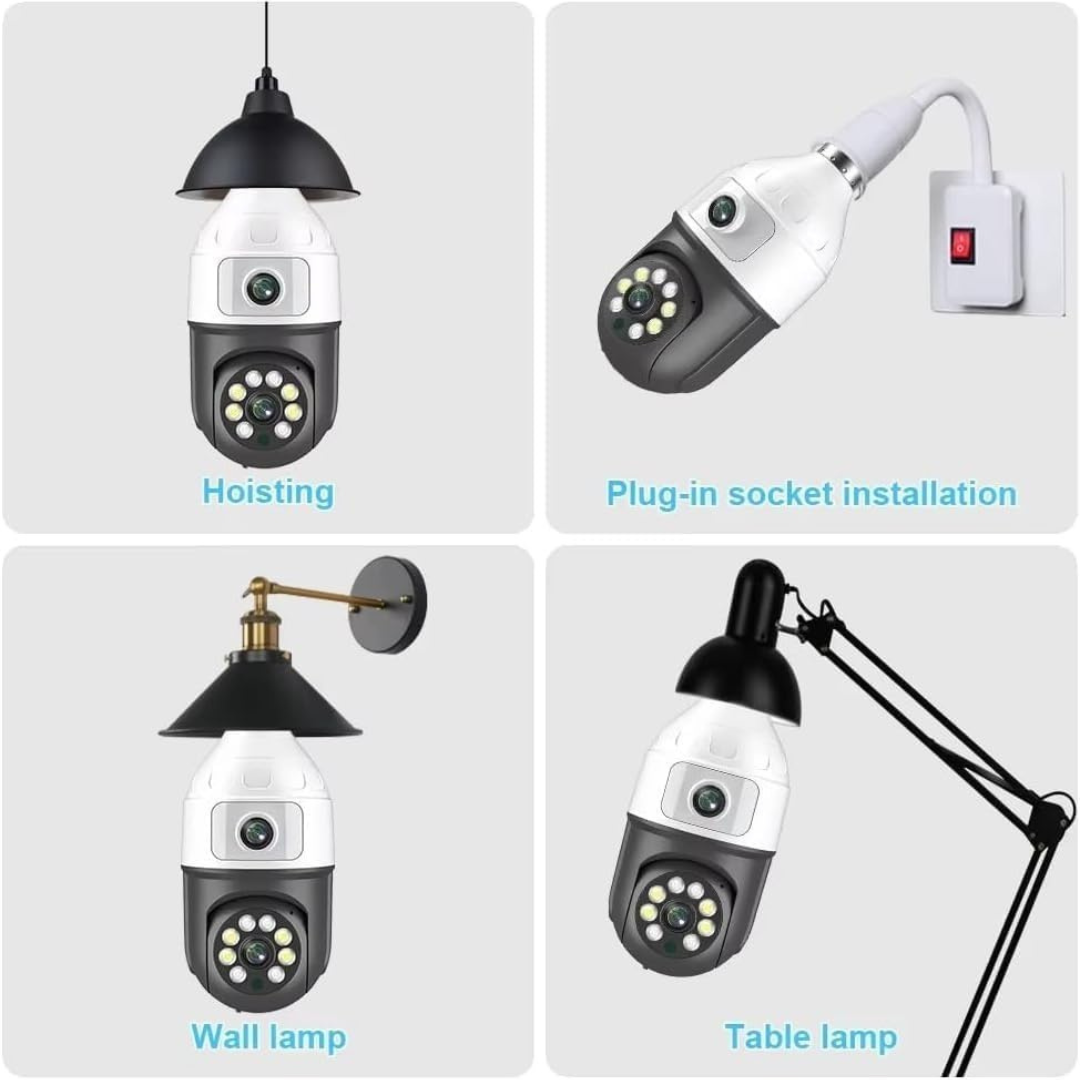 Volpers PTZ Bulb Security Camera – 6MP Dual Lens WiFi IP Cam | 360° Pan Tilt Zoom | Auto-Tracking Motion Detection | Night Vision | Two-Way Audio | Indoor & Outdoor CCTV Surveillance