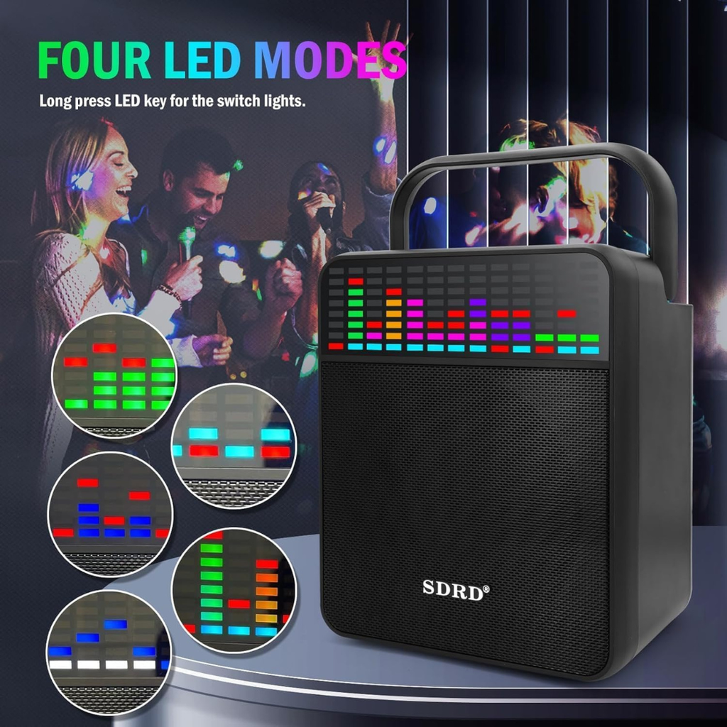 Volpers Karaoke Machine with 2 Wireless Microphones – Portable Bluetooth PA Speaker with LED Lights, USB/AUX Support – for Kids & Adults, Parties, Weddings, Teaching Events