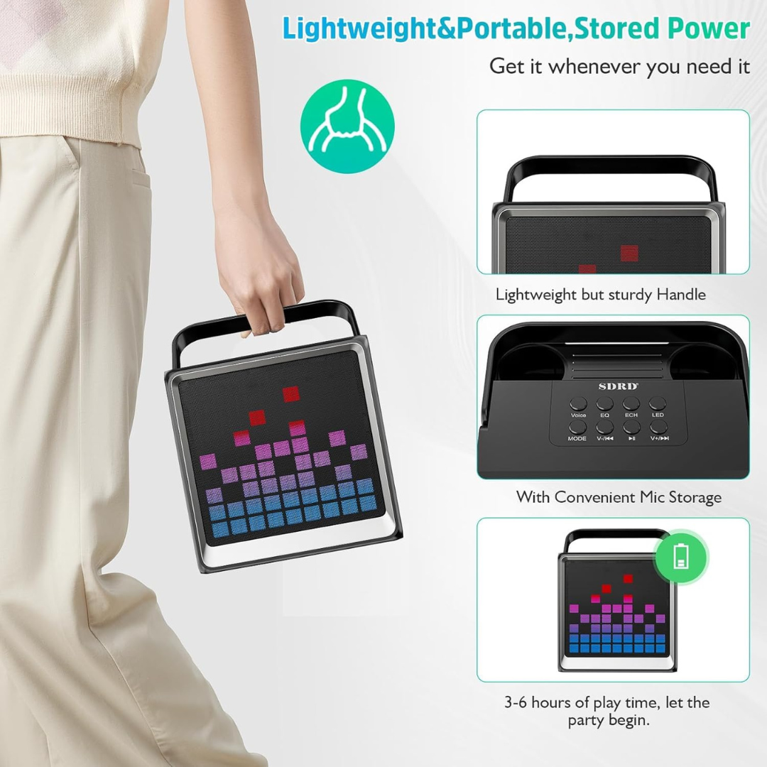 Volpers Karaoke Machine for Kids & Adults – Portable Bluetooth PA System with 2 Wireless Microphones & LED Lights | Fun Singing Toy for Girls, Boys & Family Parties | Christmas & Home Entertainment