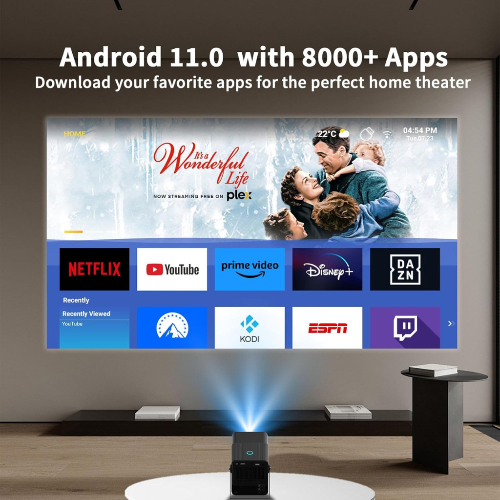 Volpers HT21 Pro 4K Android Projector – Dual WiFi 6 & Bluetooth 5.0, 260 ANSI Lumens, 1080P Support, 300" Display, Portable Home Theater LCD Projector with HDMI/USB, Built-in Speaker, Remote Control