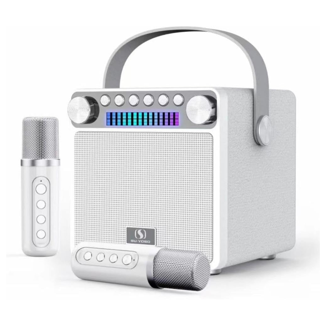 Volpers Wireless Karaoke Machine with 2 Mics – Bluetooth Speaker System with LED Lights, USB/AUX, Portable PA for Kids & Adults – Ideal for Parties, Teaching, Meetings & Events