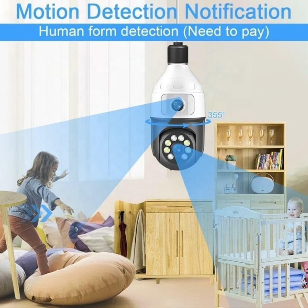Volpers PTZ Bulb Security Camera – 6MP Dual Lens WiFi IP Cam | 360° Pan Tilt Zoom | Auto-Tracking Motion Detection | Night Vision | Two-Way Audio | Indoor & Outdoor CCTV Surveillance