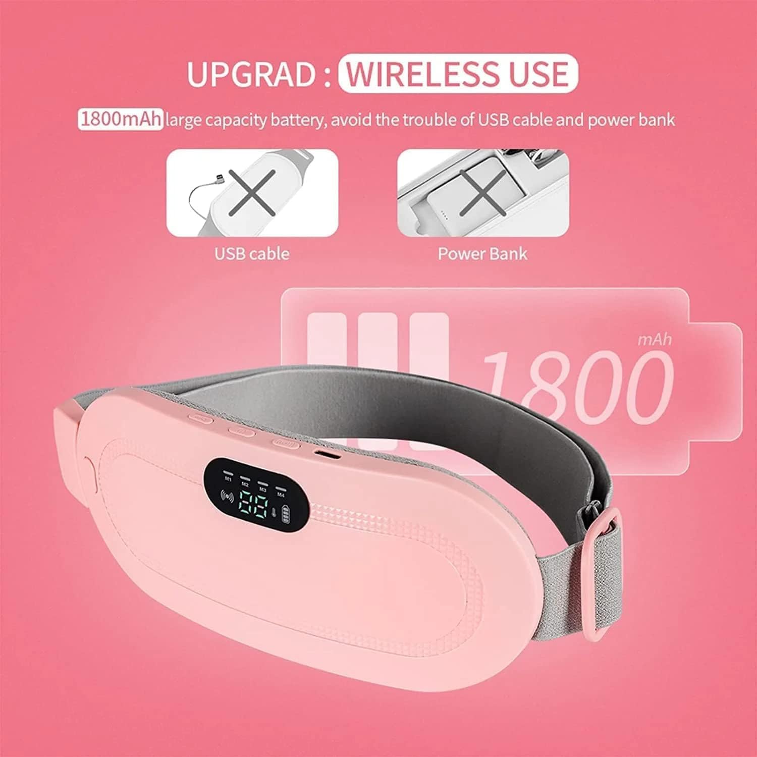 Volpers Period Heating Pad – Cordless Electric Heating Belt with 3 Heat Levels & 4 Vibration Modes, Fast Pain Relief for Period, Back & Belly