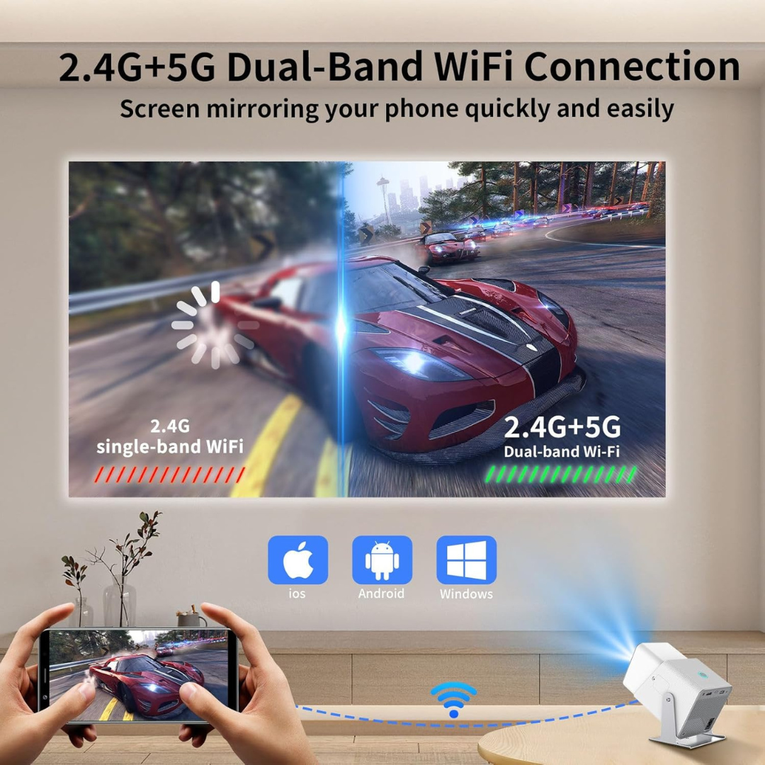 Volpers HT21 Pro 4K Android Projector – Dual WiFi 6 & Bluetooth 5.0, 260 ANSI Lumens, 1080P Support, 300" Display, Portable Home Theater LCD Projector with HDMI/USB, Built-in Speaker, Remote Control