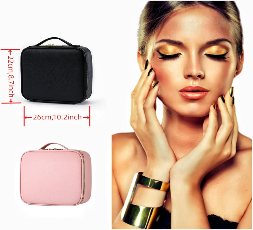 Volpers Makeup Bag with LED Mirror – 3 Adjustable Brightness Levels, Dividers for Jewelry, Essential Oils, Toiletries & Daily Makeup Storage