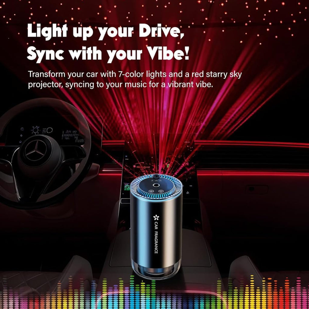 Smart Car Air Freshener Diffuser with Starry Sky Projection, 50ml Perfume Capacity, Rechargeable Car Aroma Diffuser with 4 Adjustable Modes, Auto On/Off Intelligent Car Cologne Diffuser, Long-Lasting