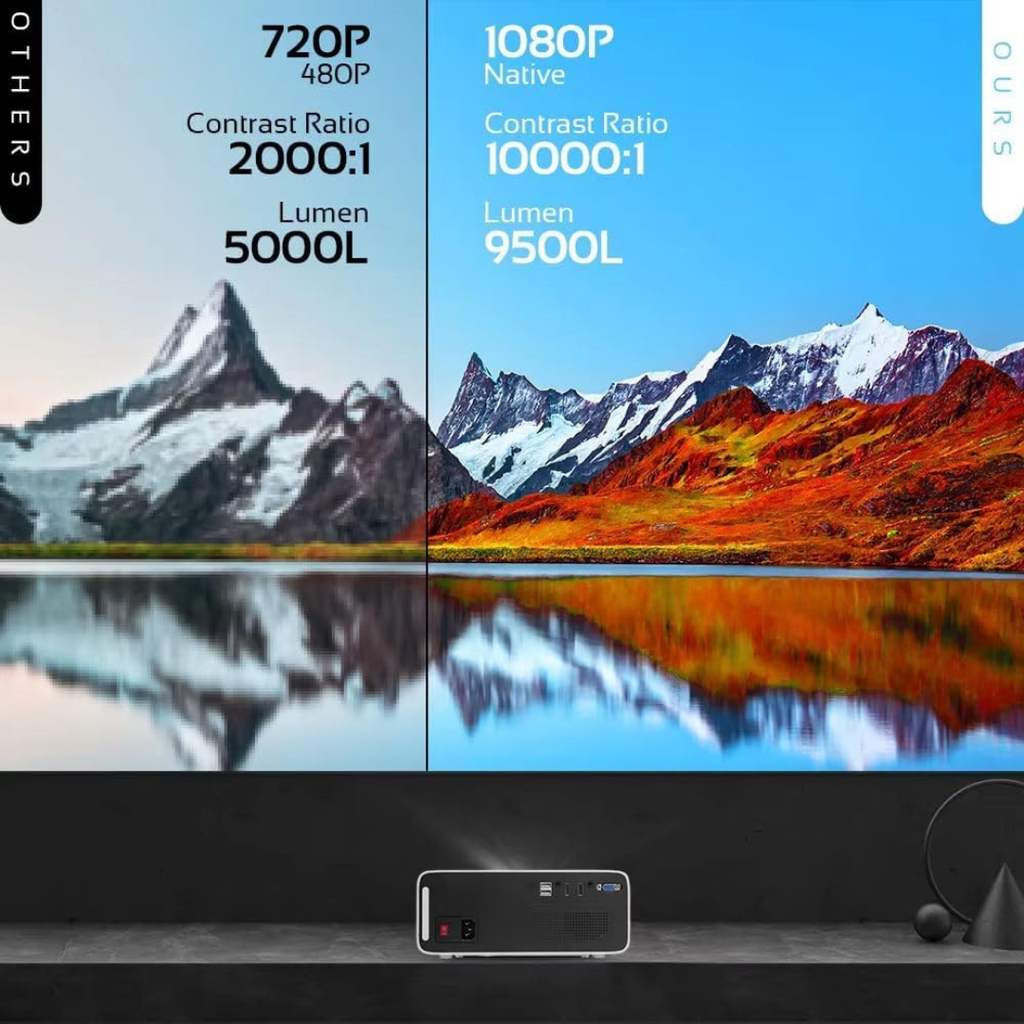 Volpers HT22 8K Ultra HD Smart Projector – Android OS, Dual 5G WiFi + Bluetooth, 300" Big Screen, LED High Brightness, Portable Wireless Display, HDMI USB for Home Theater, Phone & Laptop Compatible