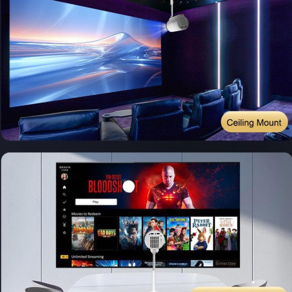 Volpers HT16 Android LED Projector – 720P Portable Home Theater with HDMI & USB, 130" Display, TV Stick & Smartphone Compatible, Big Screen Projector for Indoor & Outdoor Entertainment