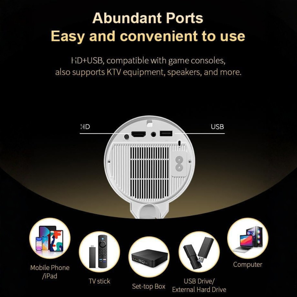 Volpers HT16 Android LED Projector – 720P Portable Home Theater with HDMI & USB, 130" Display, TV Stick & Smartphone Compatible, Big Screen Projector for Indoor & Outdoor Entertainment