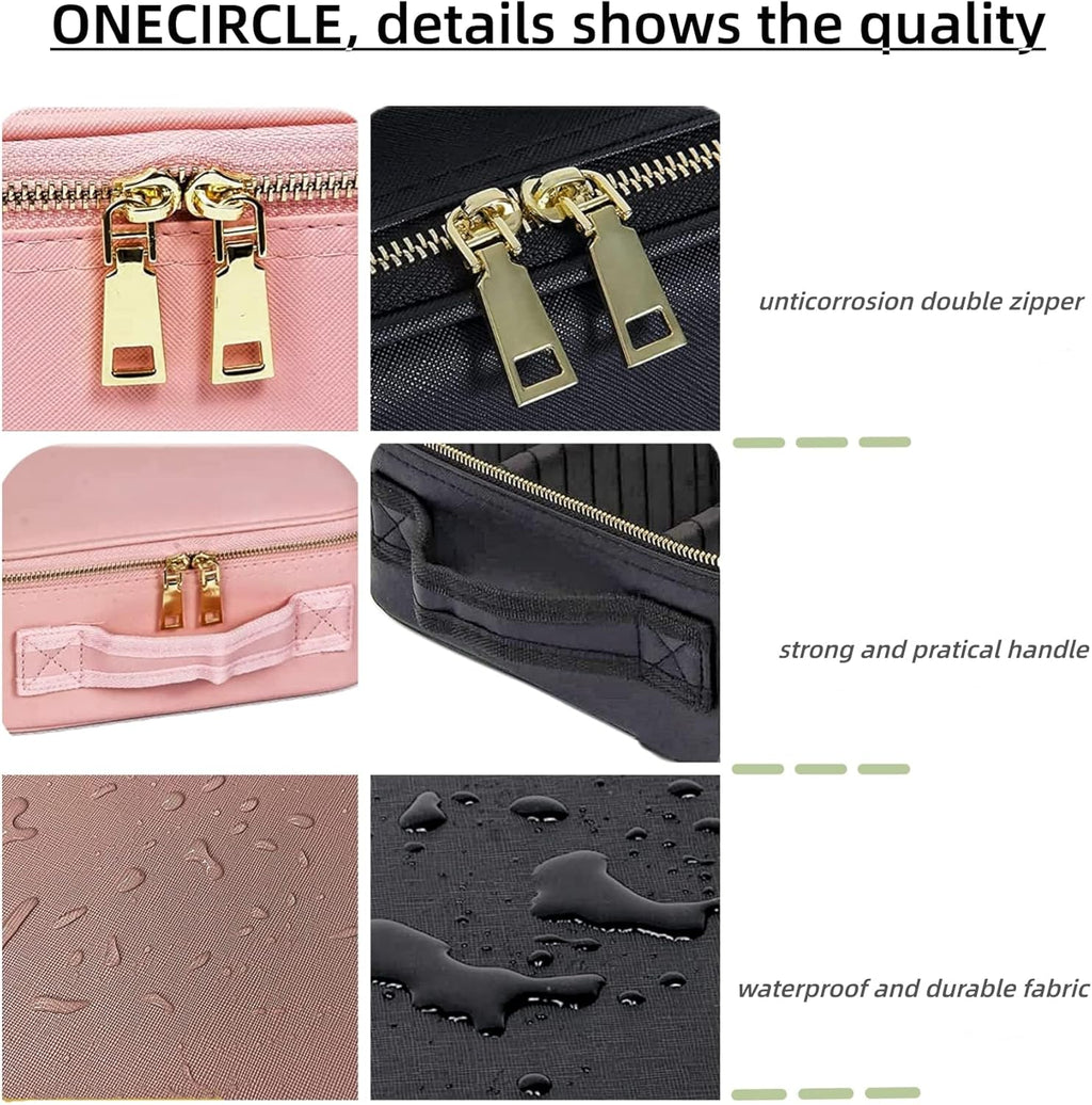 Volpers Makeup Bag with LED Mirror – 3 Adjustable Brightness Levels, Dividers for Jewelry, Essential Oils, Toiletries & Daily Makeup Storage