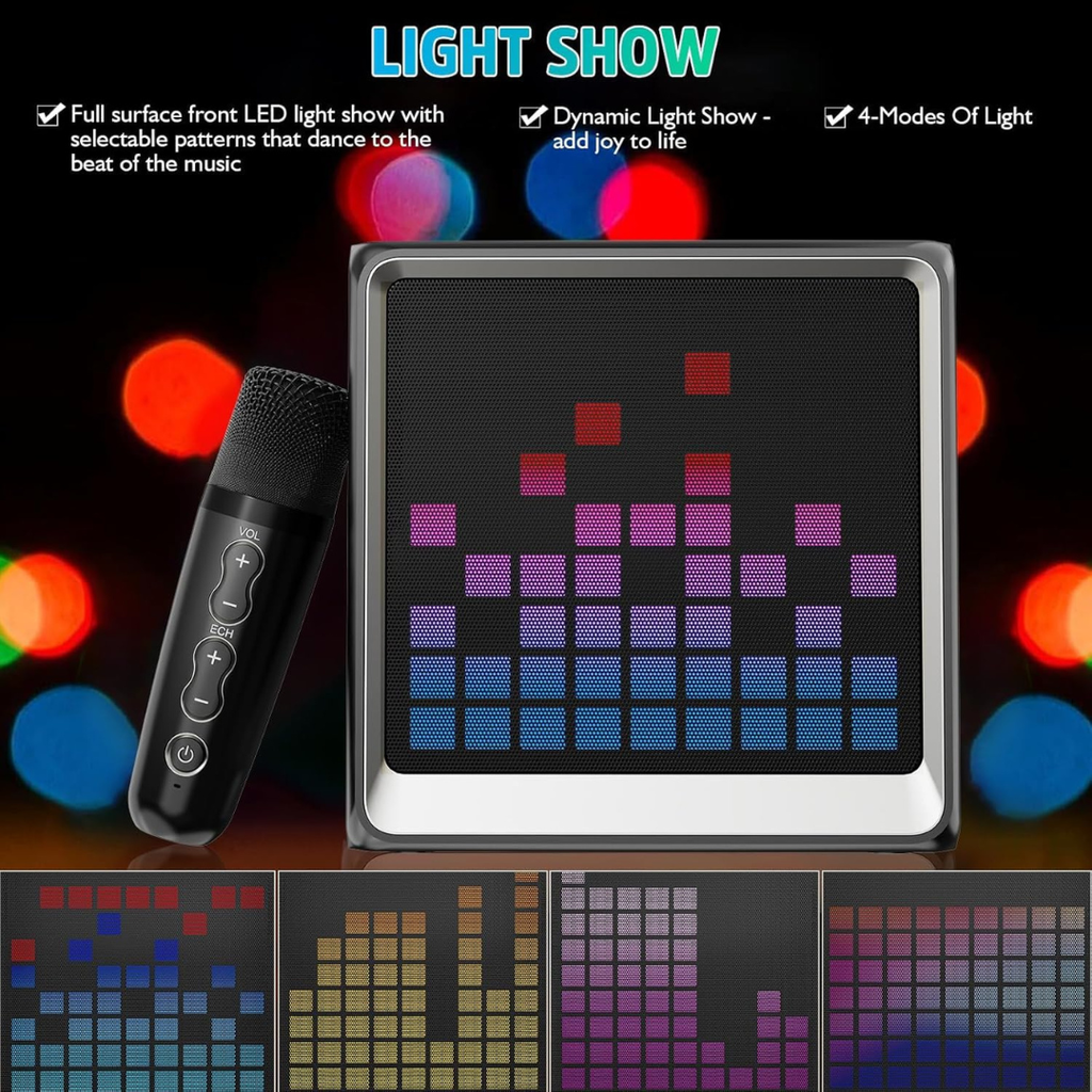 Volpers Karaoke Machine for Kids & Adults – Portable Bluetooth PA System with 2 Wireless Microphones & LED Lights | Fun Singing Toy for Girls, Boys & Family Parties | Christmas & Home Entertainment