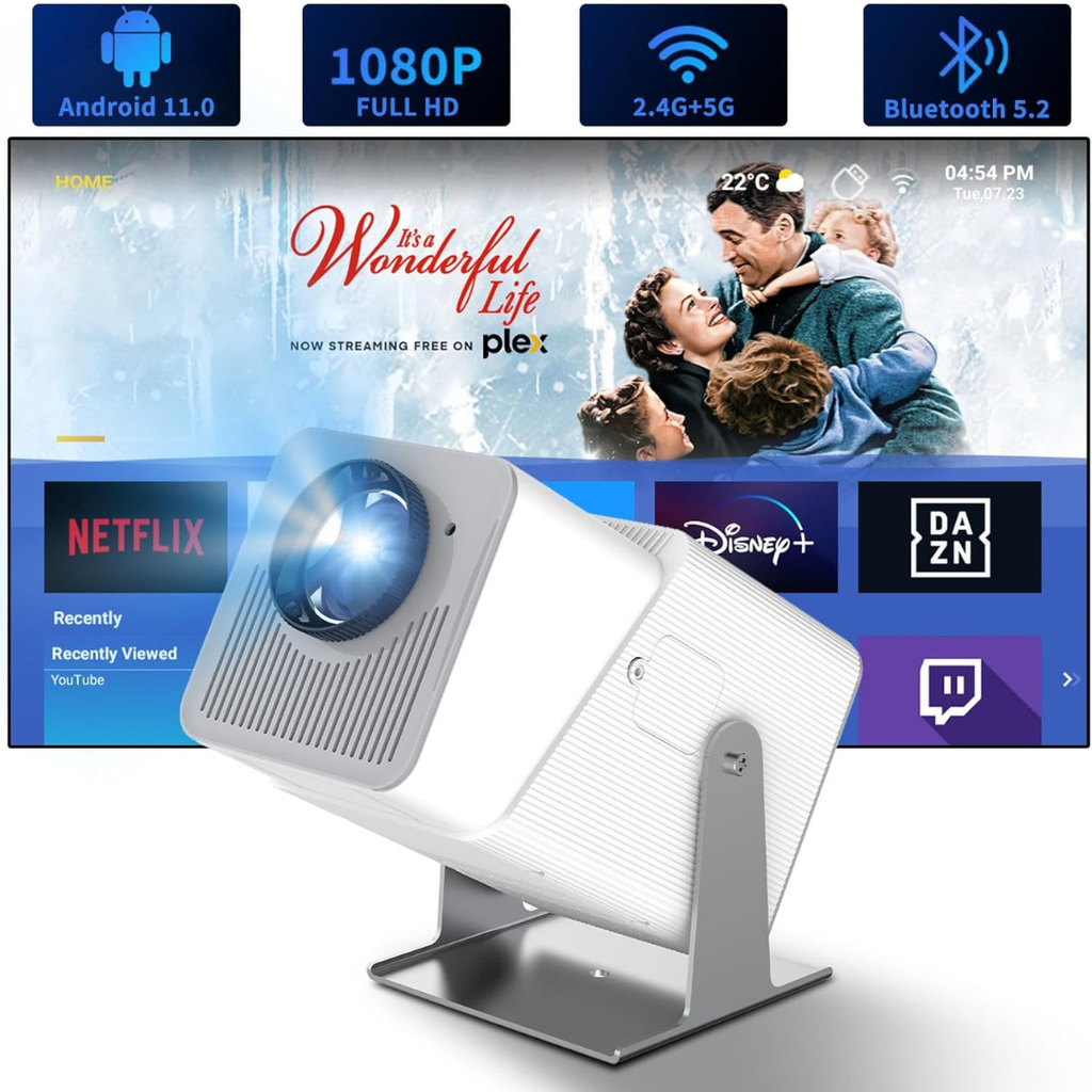 Volpers HT21 Pro 4K Android Projector – Dual WiFi 6 & Bluetooth 5.0, 260 ANSI Lumens, 1080P Support, 300" Display, Portable Home Theater LCD Projector with HDMI/USB, Built-in Speaker, Remote Control