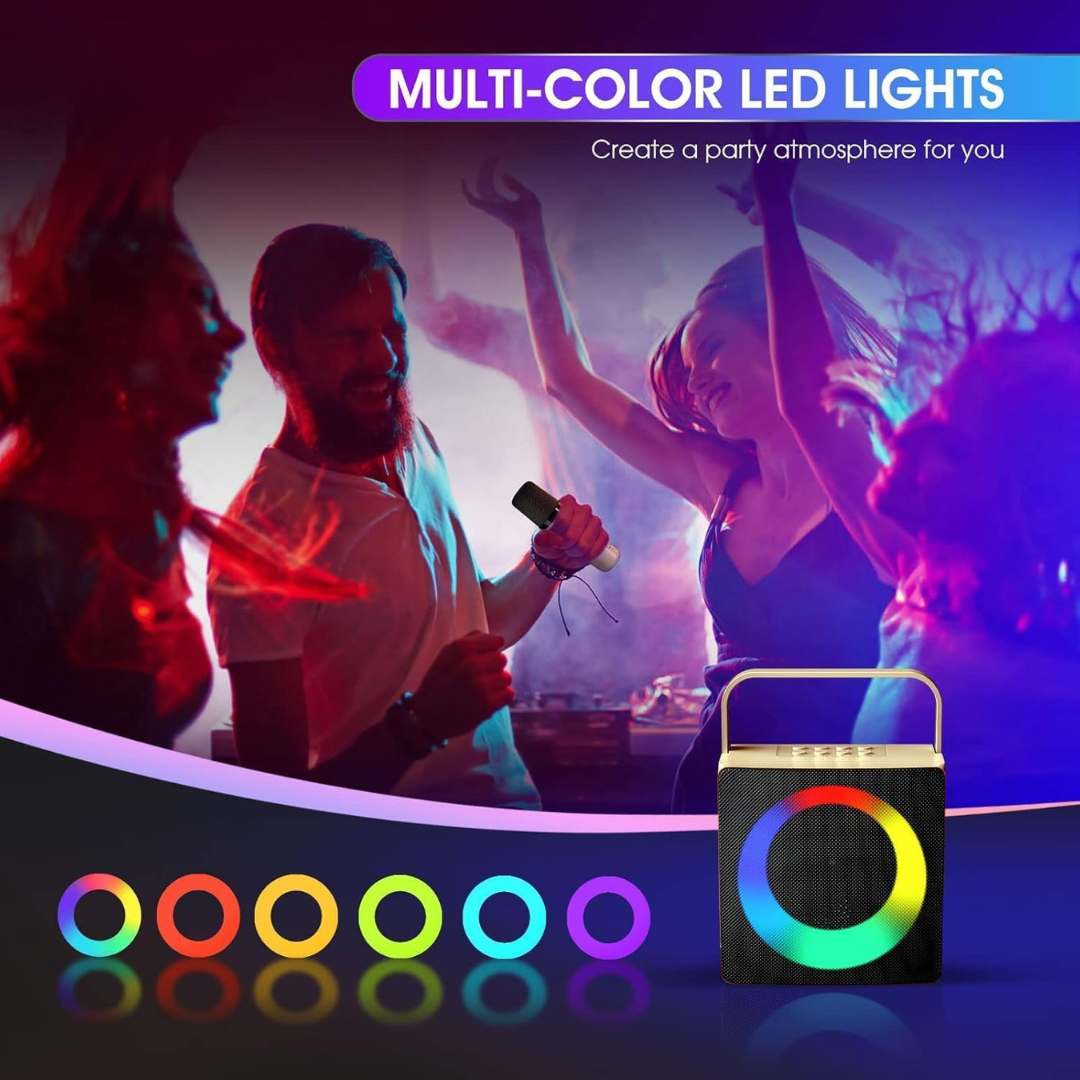 Volpers Kids Bluetooth Karaoke Machine – Portable Speaker System with 2 Wireless Microphones & LED Lights | Gold Edition | Fun Singing Machine for Girls & Boys | Ideal for Parties, Weddings & Events