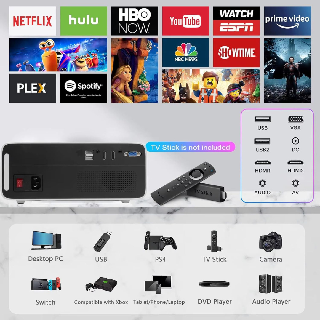 Volpers HT22 8K Ultra HD Smart Projector – Android OS, Dual 5G WiFi + Bluetooth, 300" Big Screen, LED High Brightness, Portable Wireless Display, HDMI USB for Home Theater, Phone & Laptop Compatible