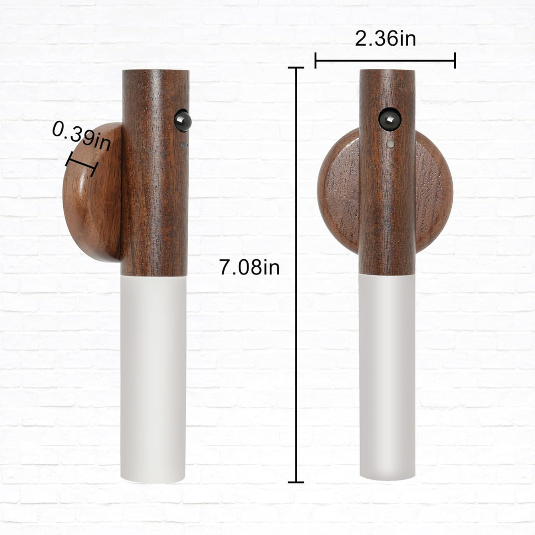 2 PCS Motion Sensor Night Light – USB Rechargeable Magnetic Wall Sconces, Smart Portable LED Lamp with Wooden Design for Bedroom, Hallway, Stairway (Walnut Wood)