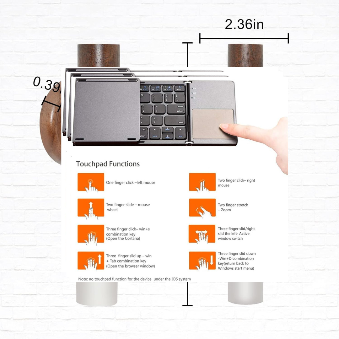 Volpers Foldable Wireless Keyboard with Touchpad – Portable Rechargeable Bluetooth Keyboard for iPhone 15 Pro Max, iPad, Tablets & Smartphones (Type-C Charging)