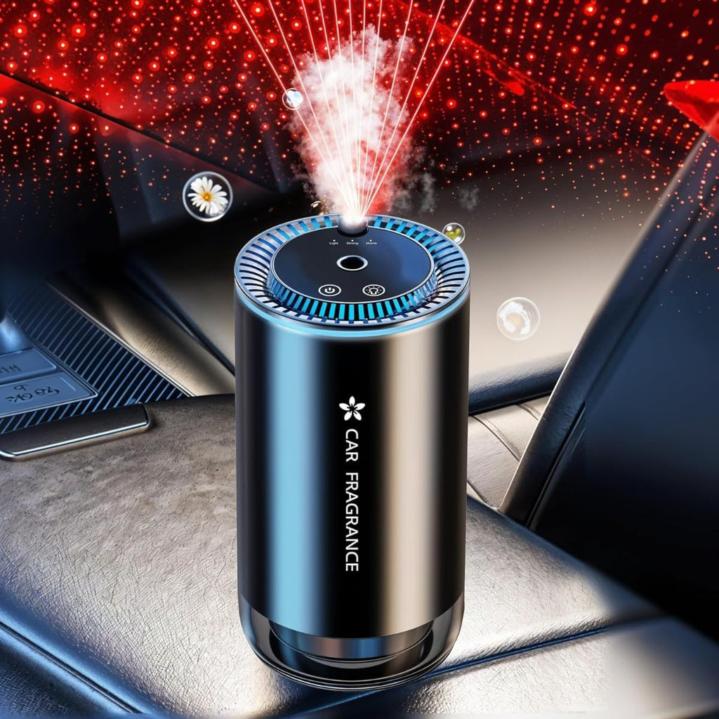 Smart Car Air Freshener Diffuser with Starry Sky Projection, 50ml Perfume Capacity, Rechargeable Car Aroma Diffuser with 4 Adjustable Modes, Auto On/Off Intelligent Car Cologne Diffuser, Long-Lasting