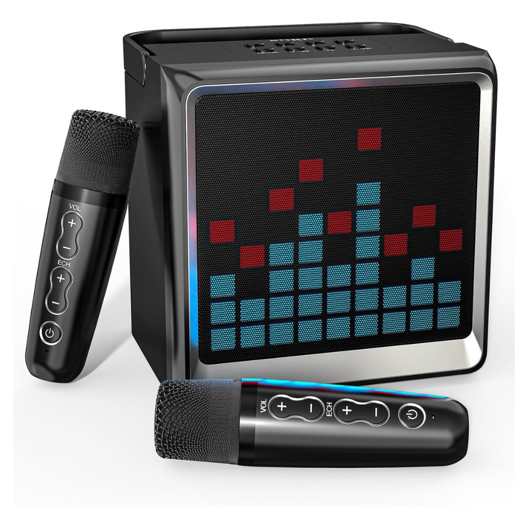 Volpers Karaoke Machine for Kids & Adults – Portable Bluetooth PA System with 2 Wireless Microphones & LED Lights | Fun Singing Toy for Girls, Boys & Family Parties | Christmas & Home Entertainment.