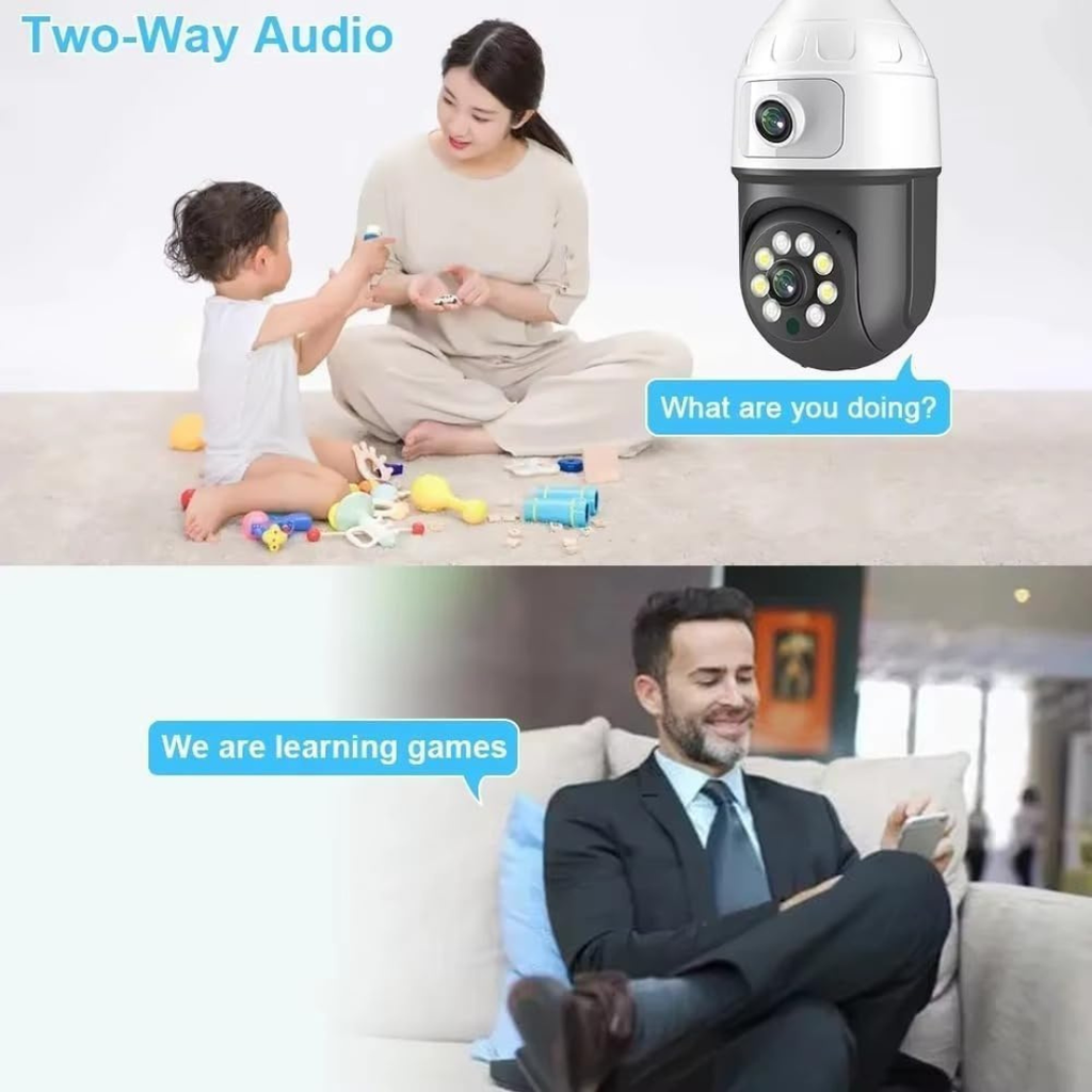 Volpers PTZ Bulb Security Camera – 6MP Dual Lens WiFi IP Cam | 360° Pan Tilt Zoom | Auto-Tracking Motion Detection | Night Vision | Two-Way Audio | Indoor & Outdoor CCTV Surveillance
