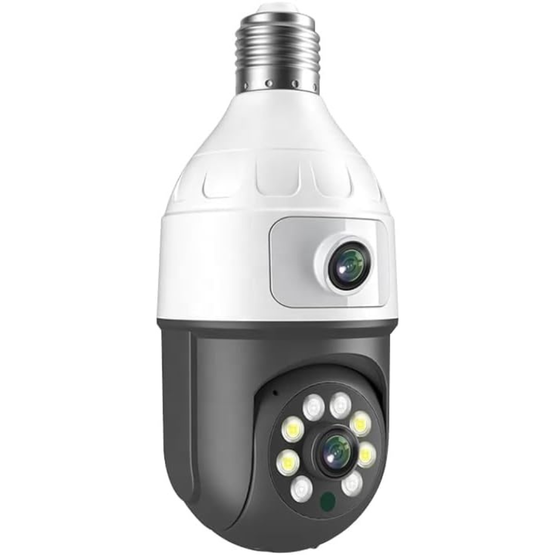 Volpers PTZ Bulb Security Camera – 6MP Dual Lens WiFi IP Cam | 360° Pan Tilt Zoom | Auto-Tracking Motion Detection | Night Vision | Two-Way Audio | Indoor & Outdoor CCTV Surveillance