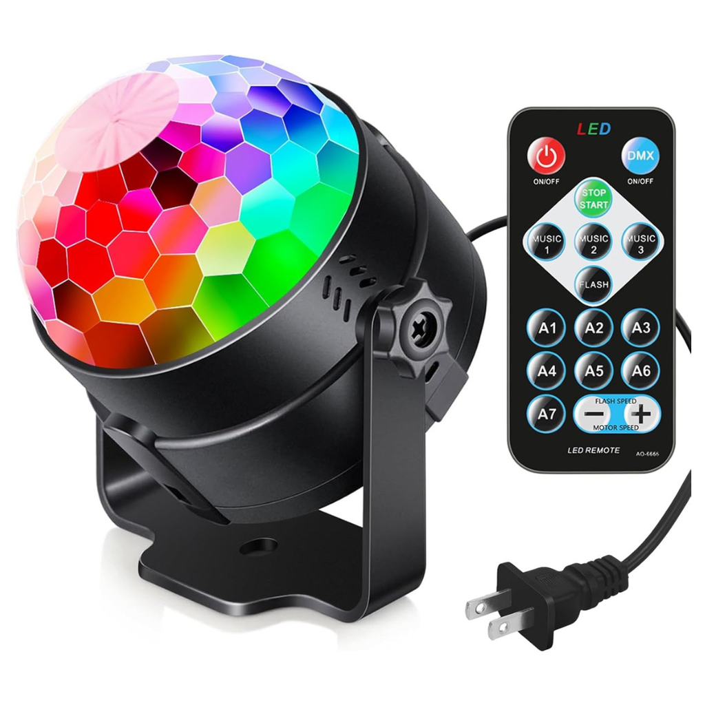 Volpers Sound Activated Party Lights – Remote-Controlled DJ Lighting, RGB Disco Ball, 7-Mode Strobe Stage Lamp for Home, Dance Parties, Weddings, Karaoke, Bars & Clubs