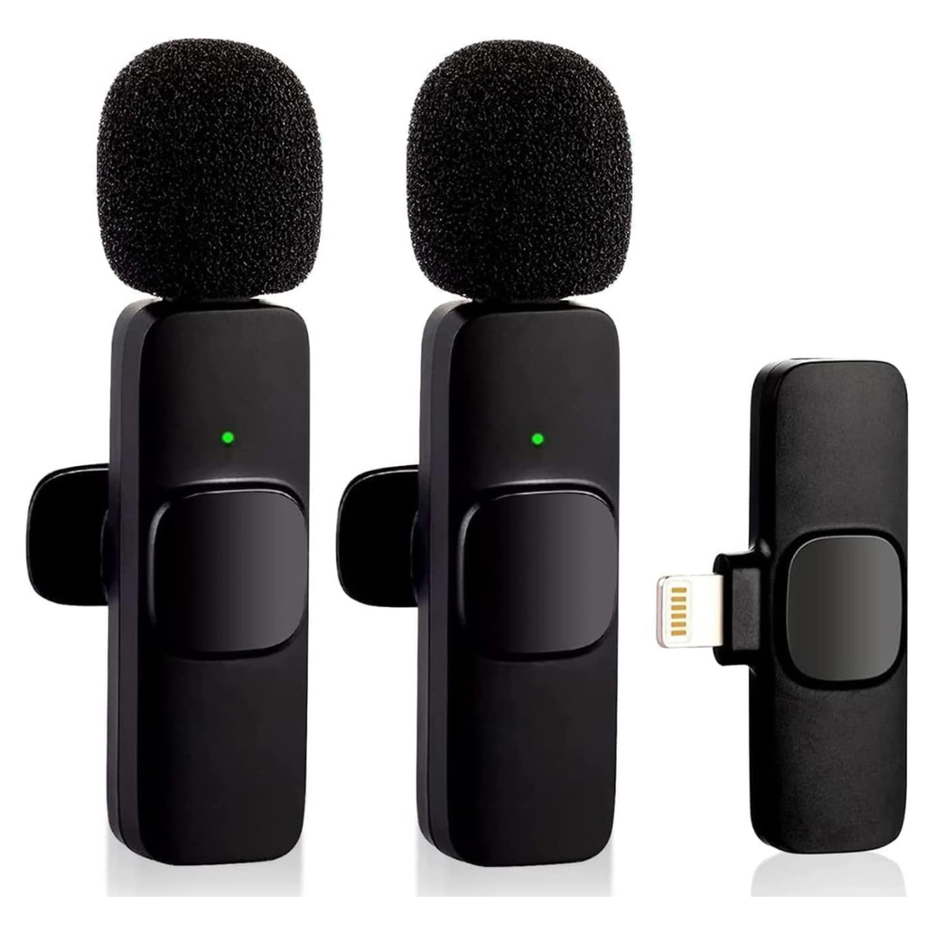 Volpers Wireless Microphone for iPhone & iPad – Plug & Play 2.4G Lavalier Mic Set with Dual Microphones, Auto Sync, Noise Reduction for Video Recording, Vlogs & Interviews